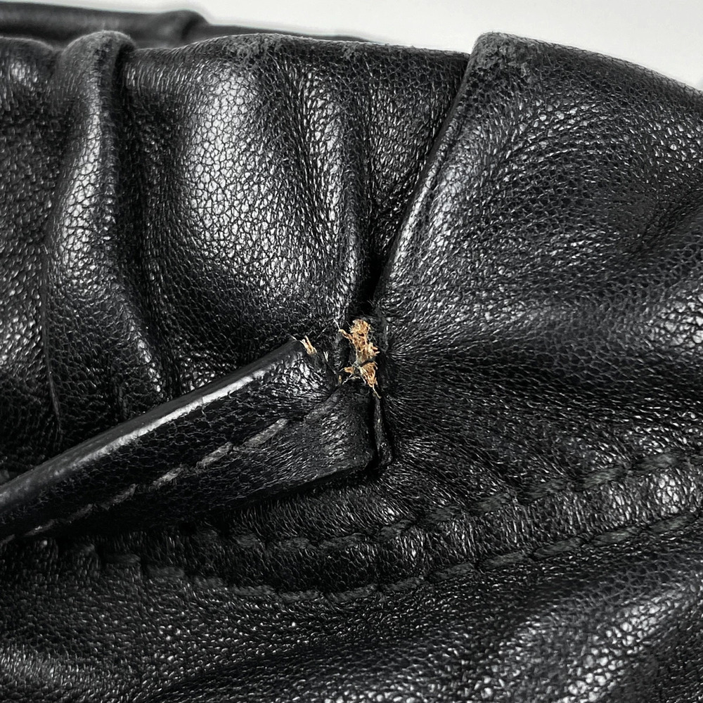 Prada Logo Chain Shoulder Bag Nappa Leather Gathered Nero Black - Picture 4 of 6